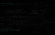 Glitch background. Video distortions on black backdrop. Digital signal error. Color pixel noise with distorted lines. Television glitch and random shapes. No signal. Vector illustration