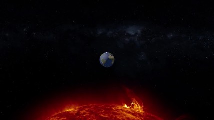 Wall Mural - Earth and sun in space global warming concept. Contains public domain items by Nasa