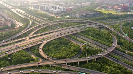 Wall Mural - Aerial view of highway and overpass in city