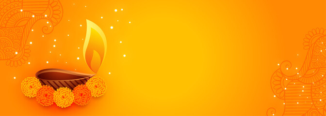 Canvas Print - attractive diwali banner with beautiful flowers and diya lamp
