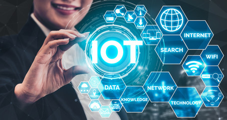 Wall Mural - internet of things and communication technology concept - modern graphic interface showing smart inf