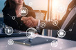 © InfiniteFlow - Human Resources Recruitment and People Networking Concept. Modern graphic interface showing professional employee hiring and headhunter seeking interview candidate for future manpower.