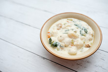 Traditional Italian Chicken Gnocchi Soup In A Bowl