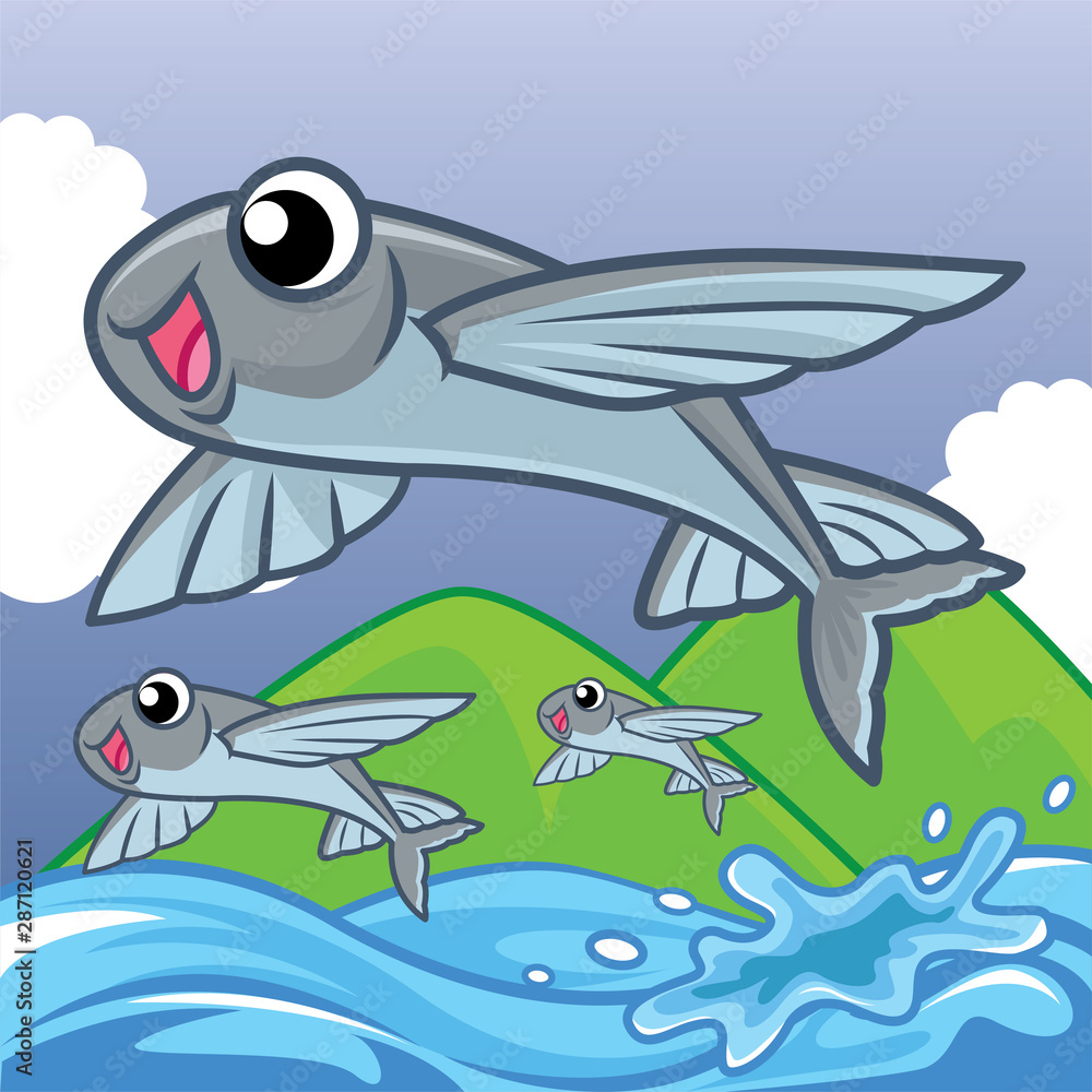 Flying fish are flying in the water surface, animal cartoon, cartoon cute  Stock Vector | Adobe Stock, image size:1000x1000