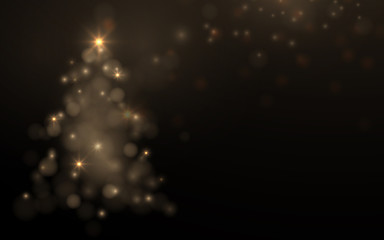 Poster - Merry Christmas and Happy New Year. Gold sparkling Christmas tree symbol with gold bokeh abstract background