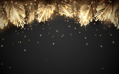 Poster - Merry Christmas and Happy New Year. Gold sparkling luxury Christmas tree Branches