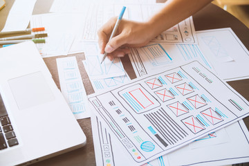 Wall Mural - website designer creative planning application developer development draft sketch drawing template l