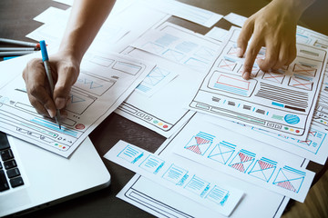 Wall Mural - website designer creative planning application developer development draft sketch drawing template l