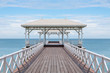 wooden bridge go to pavilion on the sea, beautiful beach on sunny day in Thailand.