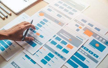 Wall Mural - website designer creative planning application developer development draft sketch drawing template l