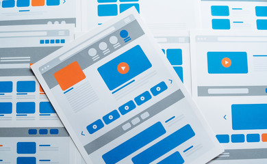 Website designer Creative planning application developer development draft sketch drawing template layout prototype framework wireframe design studio . User experience concept .