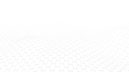 Wave with connecting dots and lines on white background. Vector abstract hexagon background.