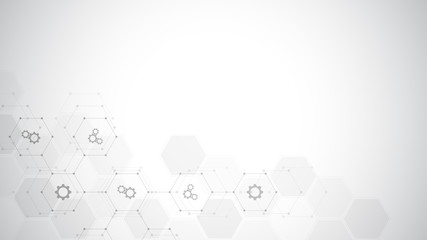 Poster - Technology background with flat icons and symbols. Concept and idea for internet of things, communication, network, innovation technology, system integration. Vector illustration.