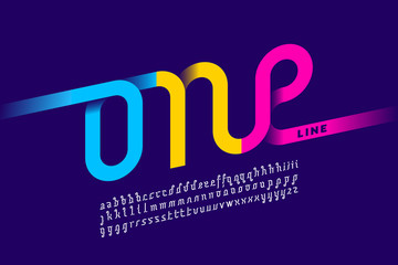 Wall Mural - One line style font design, single continuous line alphabet