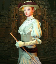 Vintage Fantasy Girl With A Parasol In A Steampunk Room - Digitally Generated Illustration