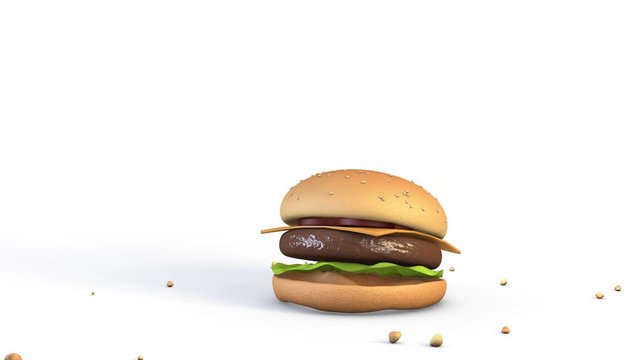 Wall Mural -  - Delicious hamburger with view flying slow motion 3d video with graphic animation