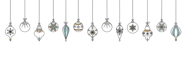 Wall Mural - Hand drawn Christmas ball hanging decoration on white background