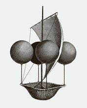 Historic Flying Ship, Aeronautic Machine By Francesco Lana Terzi From 1670,  After Engraving From Early 19c.