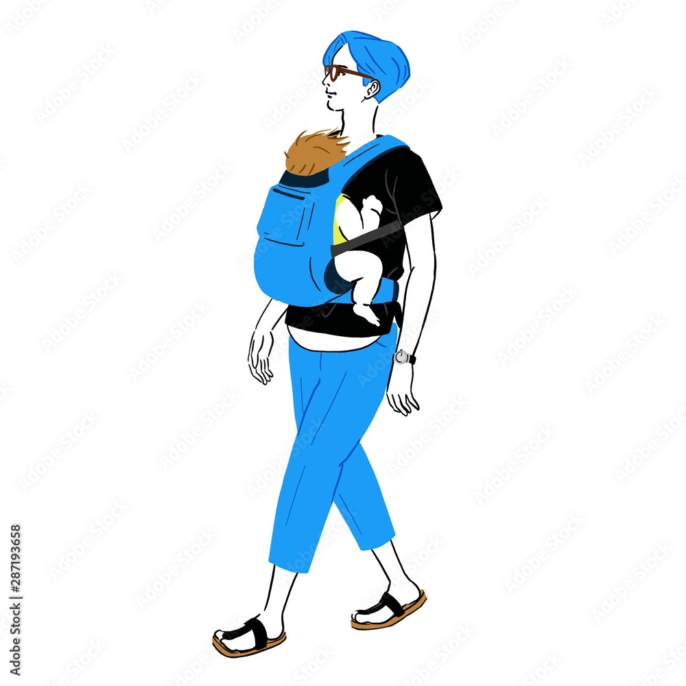 赤ちゃんを抱っこしてお散歩するメガネをかけた若い男性 Adobe Stock でこのストックイラストを購入して 類似のイラストをさらに検索 Adobe Stock