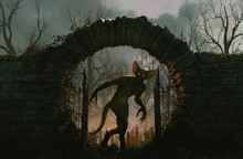 The Gates Is Open And Monster Is Releasing,Halloween Scene,3d Illustration