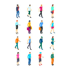 Sticker - Characters People 3d Icon Set Isometric View. Vector