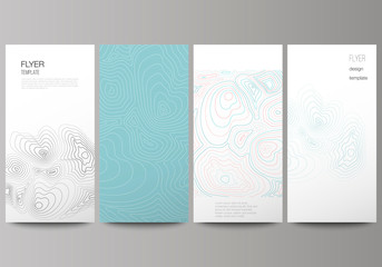 The minimalistic vector illustration of the editable layout of flyer, banner design templates. Topographic contour map, abstract monochrome background.