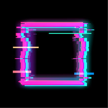 Colorful Glitch Square Geometric Shape, Frame With Neon Glitch Effect