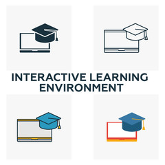 Wall Mural - interactive learning environment icon set. four elements in diferent styles from content icons colle