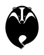 Black graphic silhouette, symbol, logo of forest predator animal badger running forward. Vector illustration, isolated on background for design, tattoo, business.