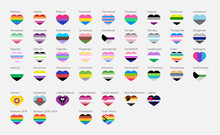 LGBT Characters In The Apartment. List Of Pride Flags. Rainbow Flag. Heart Shaped Sticker Icons.