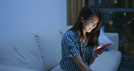 Canvas Print - Woman use of smart phone at night