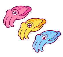 Cute Cartoon Cuttlefish Set