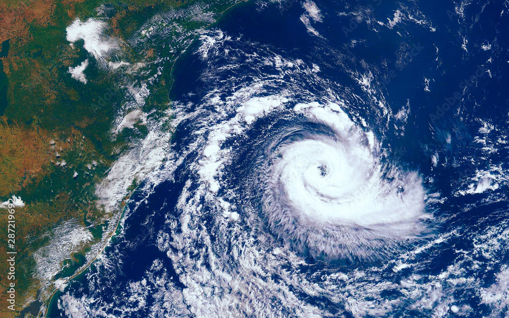Category 5 super typhoon approaching the coast. The eye of the ...