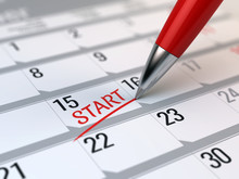 Pen Writing Word Start On A Calendar - Beginning Of A New, Startup Concept. 3d Rendering