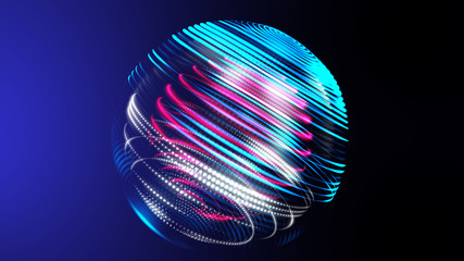 Sticker - Abstract 3D digital global smart world neon color light with light shining in space, future digital 5G data transfer high speed internet technology for startup business financial investment.