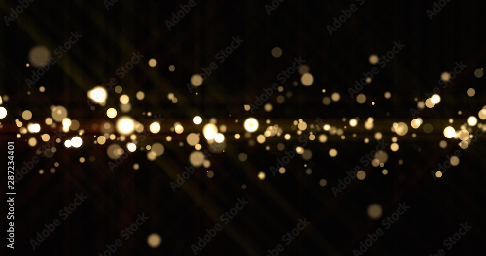 Abstract light bokeh sparks, bright glitter particles or dust shine blur bling. Shiny bright snow effect, shimmering light and magic glow sparkles, Christmas luxury background - obrazy, fototapety, plakaty 