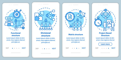 Wall Mural - corporate structure onboarding mobile app page screen with linear concepts. organization hierarchy. 