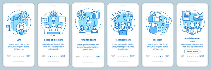 Wall Mural - company staff onboarding mobile app page screen with linear concepts. ceo, board of directors walkth