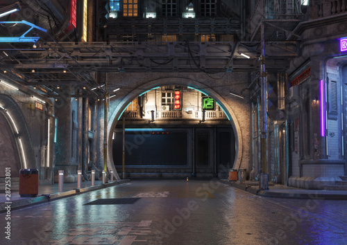 Fotografía Urban city retro futuristic back drop background with neon accents