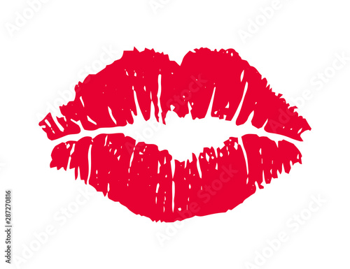 Female red lipstick kiss isolated on white background. Tableau sur Toile