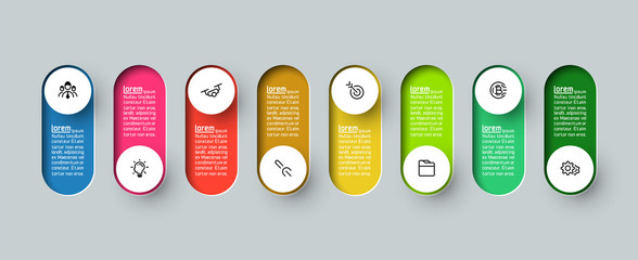 Wall Mural - Vector Infographic 3d long circle label, infographic with number 8 options processes.