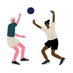 Canvas Print - Two Men Playing Ball, Male Friendship, Friends Spending Time Together Vector Illustration