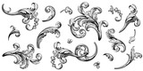 Fototapeta Dinusie - Vintage Baroque Victorian frame border flower pattern vector floral engraved scroll ornament leaf retro decorative design tattoo black and white filigree calligraphic heraldic shield swirl