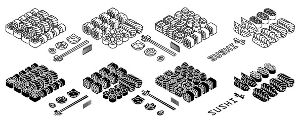 Sushi set thin line icon, isolated on white. Vector illustration.