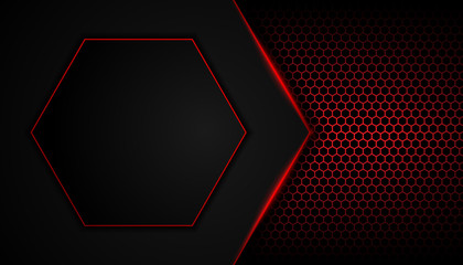 Wall Mural - abstract red light on hexagon dark background. metallic texture layout frame technology innovation c