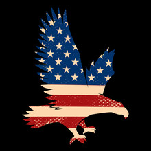 Eagle Silhouette With Usa Flag Background. Design Element For Poster, Emblem, Sign, Logo, Label. Vector Illustration