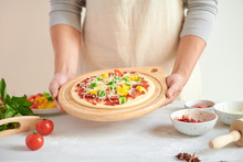 Step-by-step Boss Makes A Pizza Margarita. Dough And Pizza Ingredients