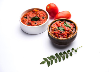 Wall Mural - Tomato/tamatar chutney or sauce, served in a bowl. selective focus