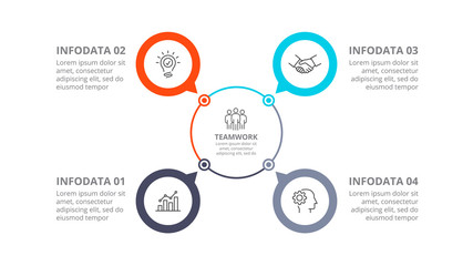 Cyclic diagram infographic with circles. Modern infographic design template with 4 options, steps or parts. Flat vector illustration for business presentation.