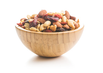 Mix of various nuts and raisins.